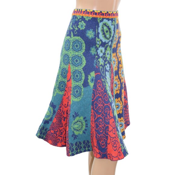 Colorful Artsy Patchwork Knit Fit and Flare Skirt Boho 6 - Picture 3 of 6